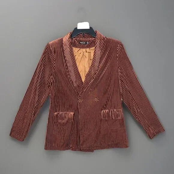 Nasty Gal Women US 8 Blazer Rust Plissé Ribbed Velvet Shawl Lapel Party Funky - Picture 1 of 14